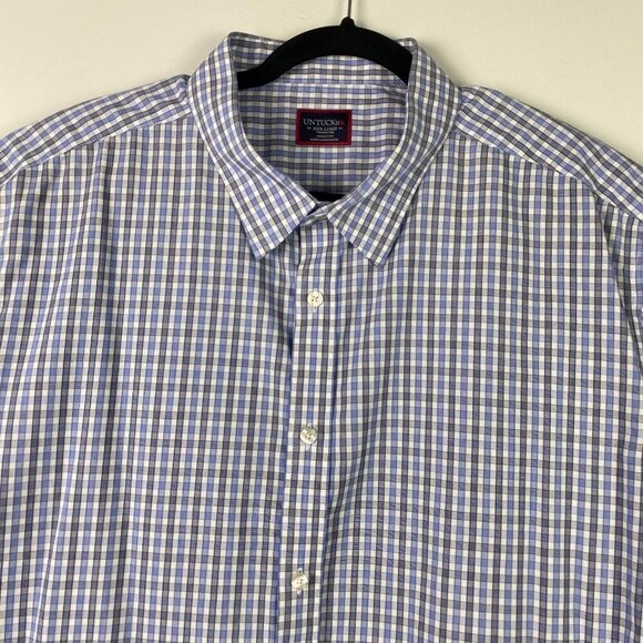 UNTUCKit Shirt Mens 3XL Wrinkle Free Blue Plaid Button Up - Picture 2 of 9